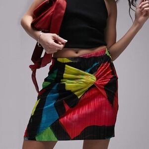 Topshop Bright Graffiti Plisse Wrap Mini Skirt in Multi